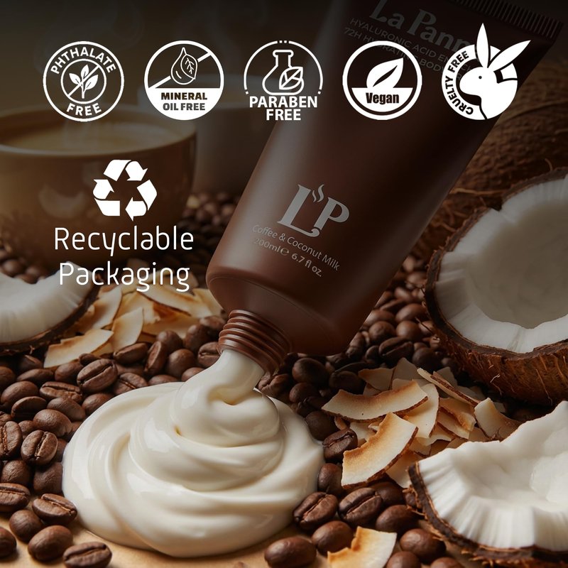 La Panna Coffee & Coconut Milk Hydrating Body Cream with Vitamin E – Rich Moisturizer, Fast Absorbing, Non-Greasy Velvet Glow Lotion - Nourishing Vegan & Cruelty-Free Skin Care, 6.7 fl oz