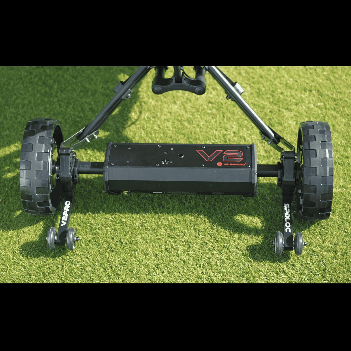 Alphard Club Booster V2Pro – Convert Your Push Cart into a Motorized, Electric Remote-Controlled Golf Caddie (Quad XL/Triswivel/Nitron)- New 2025 V2Pro with Permanently Attached Wheelie Bars (V2BBPRO)