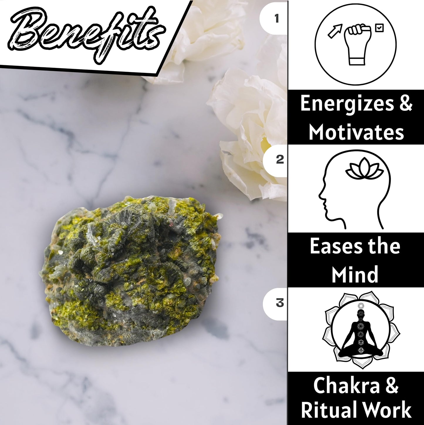 Amazing Gemstone Epidote Crystals and Healing Stones Mineral Specimen - Premium Semi Precious Gem Stones for Spiritual Growth - Geode Cluster for Meditation,Chakra Balance,and Energy Enhancement (S)