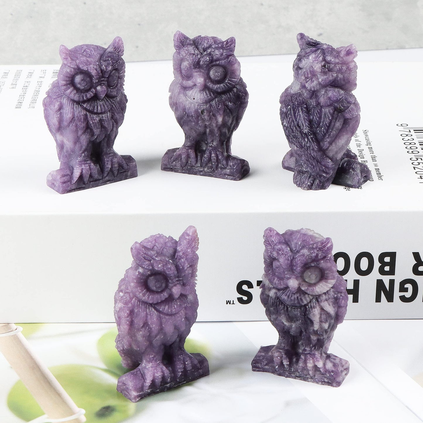 Artistone 2" Purple Mica Stone Crystal Owl Statue Hand Carved Mental Reiki Healing Gemstone Figurines Home Office Car Decoration Owl Gifts for Women Kitchen