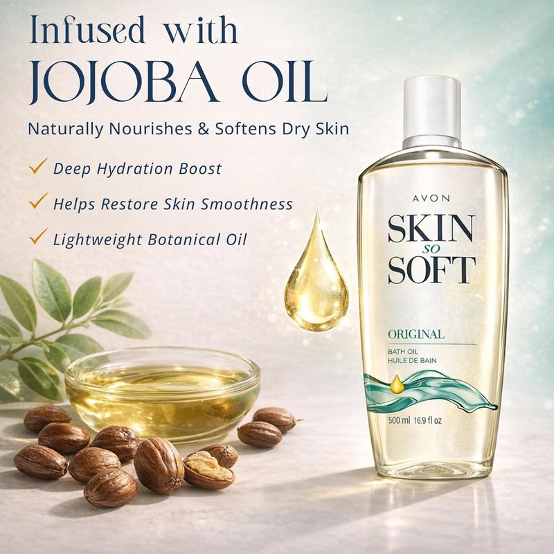 AVON Skin So Soft Original Bath Oil - Moisturizing Jojoba Oil for Dry Skin | 16.9 fl oz Hydrating Shower Oil