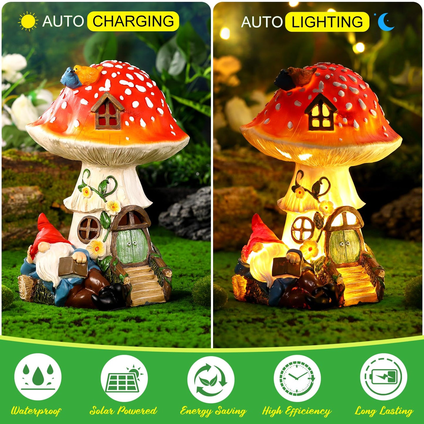 HyDren 100 Pcs Fairy House Garden Kit Accessories Miniatures Fairy Figures Gnomes Statue Lights Mushroom House Micro Landscape Ornaments for DIY Outdoor Dollhouse Decoration