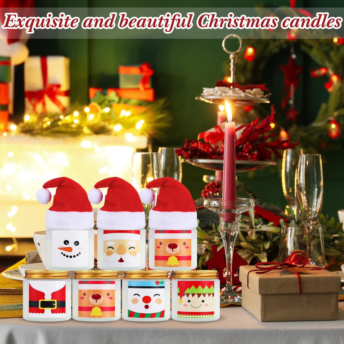 Conelist 24 Pack Christmas Scented Candles Jar Set Include 12 Pcs 7oz Soy Wax Aromatherapy Candles and 12 Pcs Mini Santa Hat Holiday Party Favor Gift Bulk for Women Men Adult Coworker