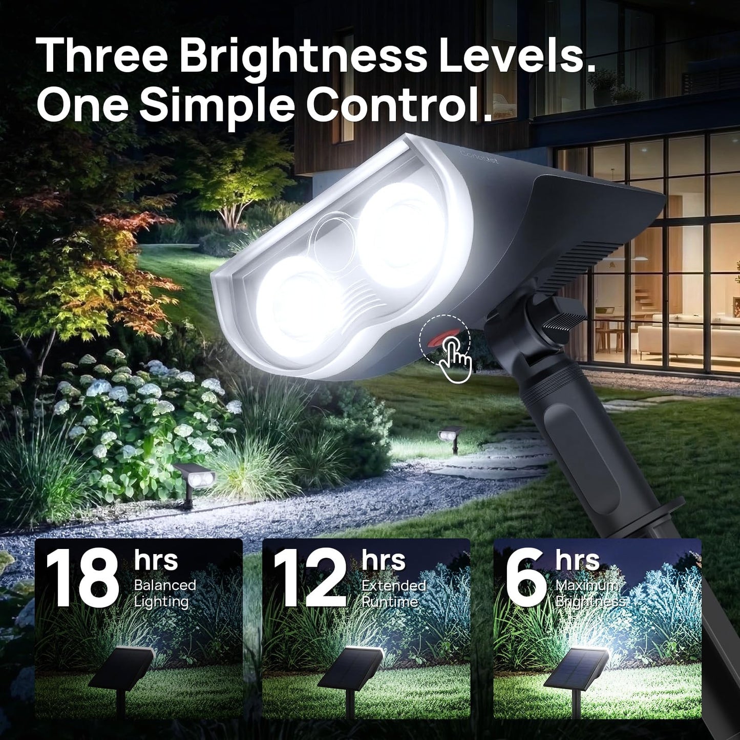 Consciot Solar Lights Outdoor Waterproof IP67, 3 Lighting Modes Solar Spot Lights Outdoor, Auto On/Off, 2-in-1 Solar Landscape Light for Yard Garden Landscape Pathway, Cool White 6500K, 4 Pack
