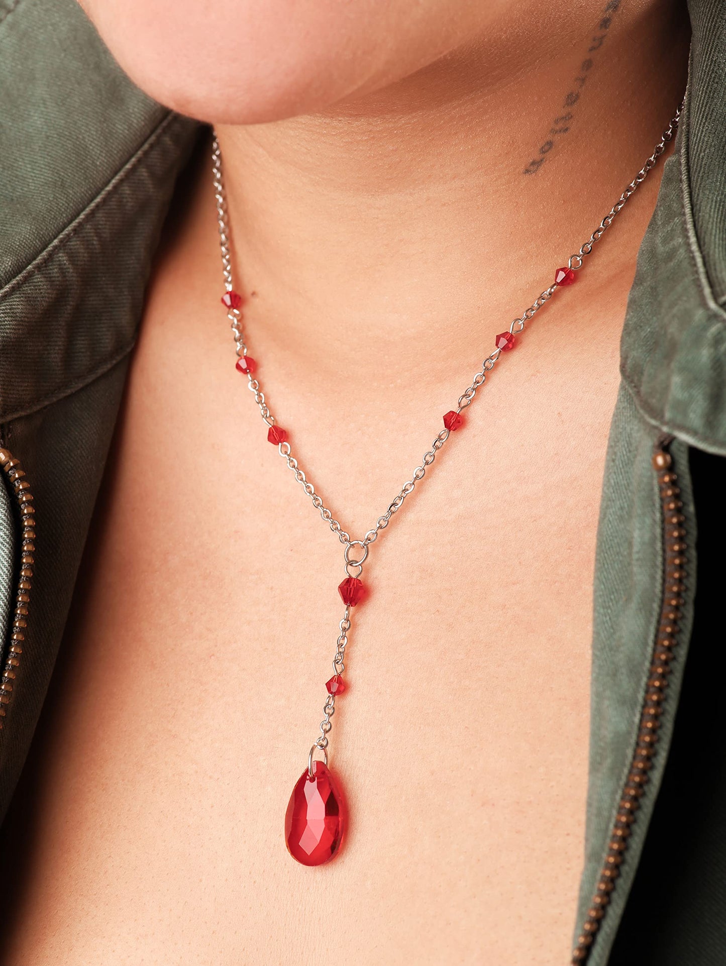 Sacina Gothic Red Dainty Teardrop Y Necklace, Gothic Emo Grunge Necklace, Goth Jewelry, Christmas Jewelry Gift for Women