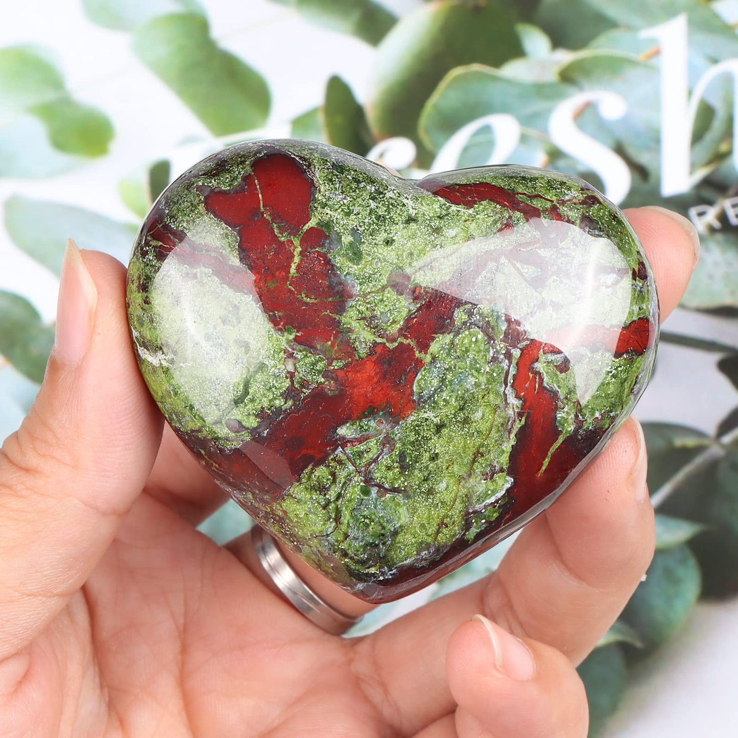 SMQ 60mm Dragon Blood Stone Crystal Heart Worry Stone Hand Carved Polished Gemstone Pocket Chakra Palm Love Worry Stones for Spiritual Healing Meditation