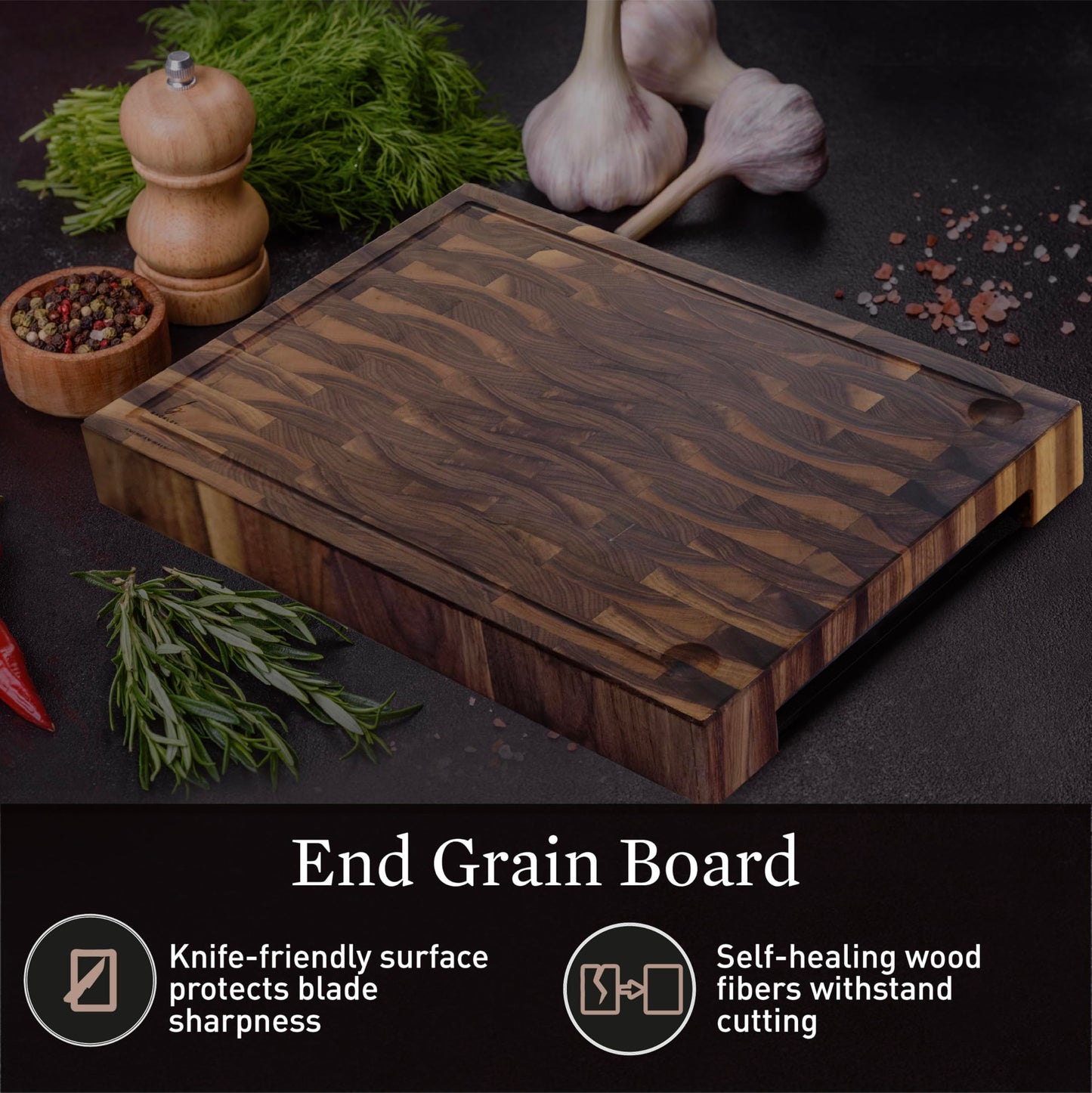 Cutting Board – Non Toxic End Grain Butcher Block with Handle, Charcuterie Boards, Cheese Board For Kitchen And Dining – Kitchen Must Haves Chopping Block - Food Safe Finishing - 2.5" x 15" x 20"