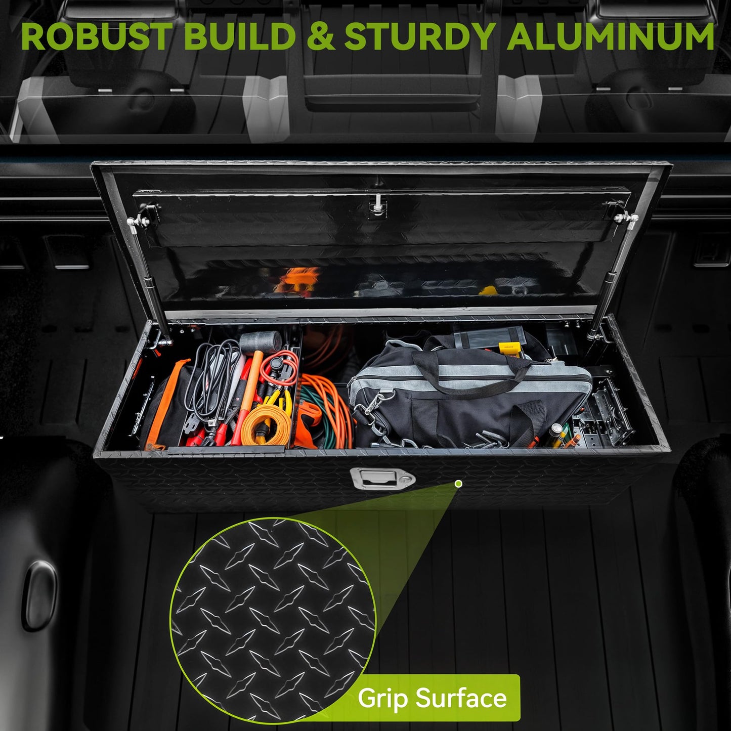 AUTOSAVER88 48 Inch Truck Bed Tool box, Heavy Duty Aluminum Diamond Plate Tool Box Chest, Waterproof Chest Storage Box with Sliding Shelf and Lock for Trucks, Trailers, RVs, Warehouses
