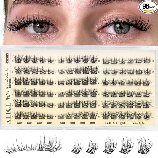 ALICE Natural Short Lash Clusters Wispy 8-12mm Cluster Eyelash Extensions Spiky Individual Lashes C-Curly Lash Extensions Thin Band Eyelash Clusters with Spikes