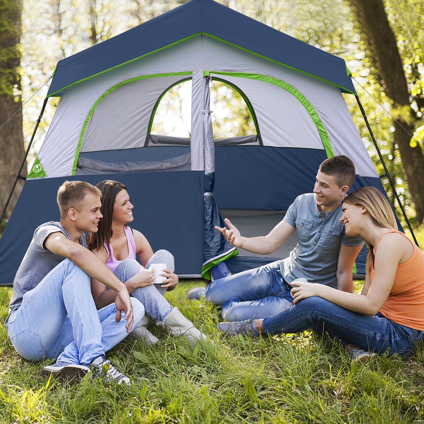HIKERGARDEN 6 Person Camping Tent - Portable Easy Set Up Family Tent for Camp, Windproof Fabric Cabin Tent Outdoor for Hiking, Backpacking, Traveling (Dark Blue)
