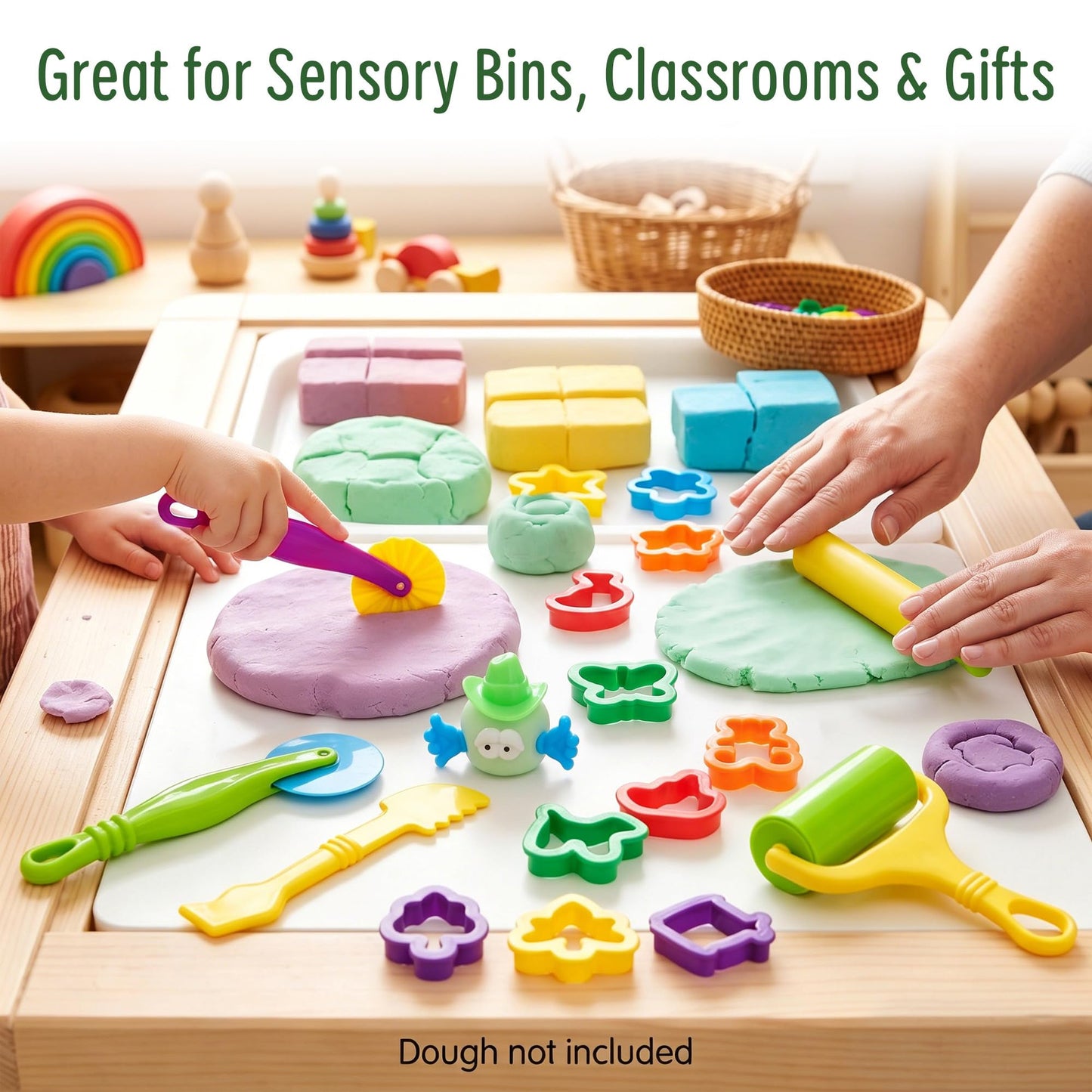 Dough Tools Set for Kids Ages 2-4, 25pc Creative Play Accessories with Molds and Cutters, Non-Toxic Modeling Clay Toys for Toddlers Sensory Activities