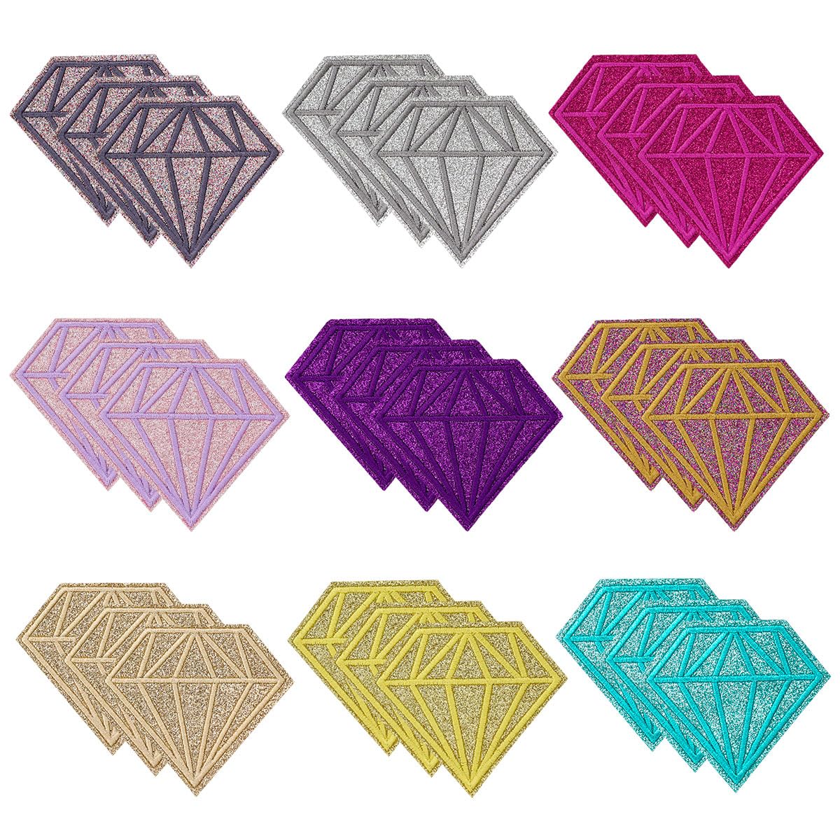 27Pcs Diamond Iron On Patches Shiny Glitter Embroidered Applique Decoration for Clothing Jackets Jeans Backpacks Trucker Hats Bags Denim Repair DIY Accessory Art Crafts