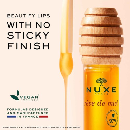 NUXE Huile Prodigieuse Shimmer Dry Oil (3.3 Fl Oz) & Rêve de Miel Honey Lip Gloss (0.33 Fl Oz) French Skincare Duo for Glowing Skin & Lips