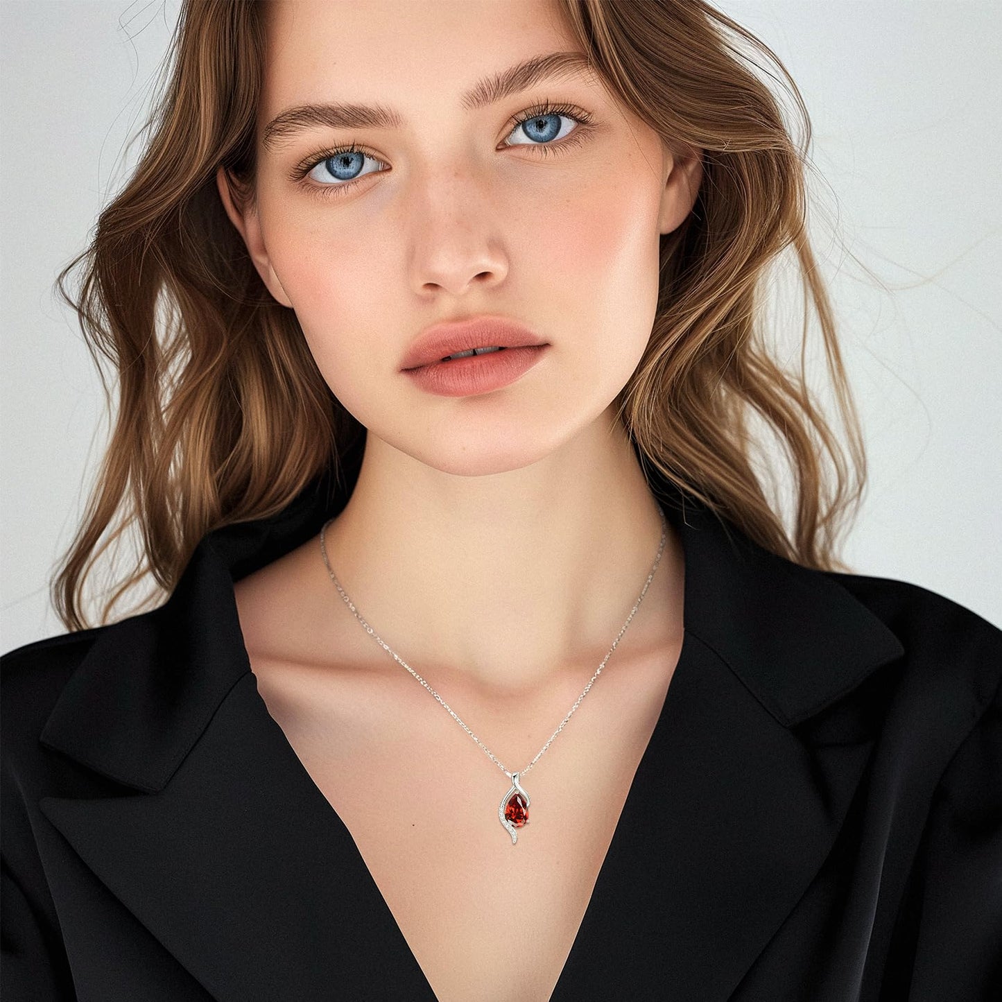 FANCIME July Birthstone Necklace for Women Teardrop Ruby Necklace S925 Sterling Silver Gentle Love Birthday Gifts for Mom Women, 16"+2" Inches