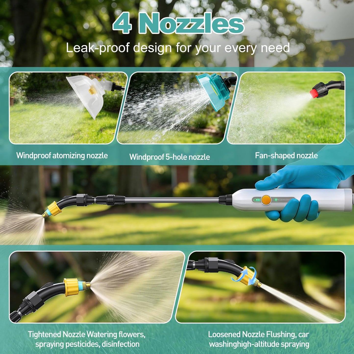 Backpack Sprayer,Sprayers in Lawn and Garden,Battery Powered Sprayer 3.5 Gallon,Telescopic Wand,5 Nozzles,Electric Sprayer with USB Rechargeable Handle,Portable Water Sprayer 12L