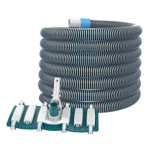 POOLWHALE Professional 1-1/2-Inch x 30-Feet Swimming Pool Vacuum Hoses and Weighted Rotatable Handle Vacuum Head with Wheels, Perfect for Above Ground and Inground Pools