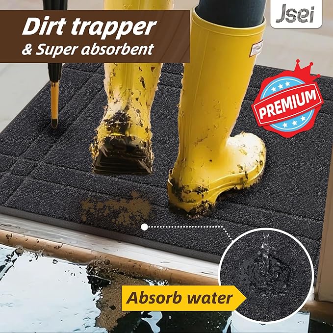 JSEI Entryway Rugs Doormat 32"x48", Non-Slip Dirt Trapper Door Mats Indoor, Washable Absorbent and Stain Resist Welcome Floor Mat for Front Door, Dog Door Mat, Dirty Wet Shoes & Paws, Dark Grey