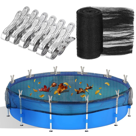 15 Feet Round Leaf Net Cover for Above Ground Pool, Winter Cover Mesh Cover with 12 Pcs Large Metal Clips，Pool Safety Net Fits 15FT Above Ground Pools, Keeps Leaves Out of Your Pool （Black）