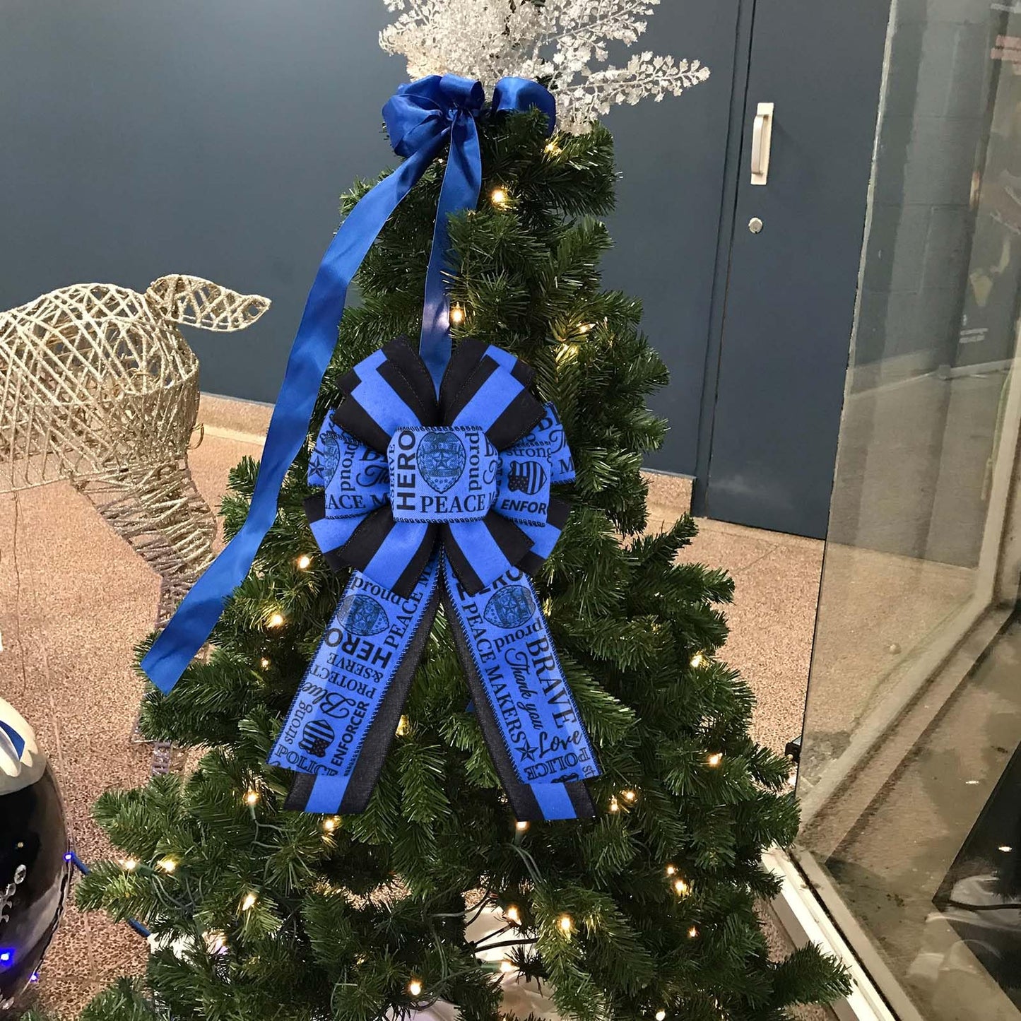 2 Rolls 20 Yards Police Support Wired Edge Ribbon, 2.5"Blue Black Stripe Police Badge Burlap Ribbon Memorial Day Patriotic Ribbons for Wreath Bow Making Police Support Decorations Supplies DIY Crafts