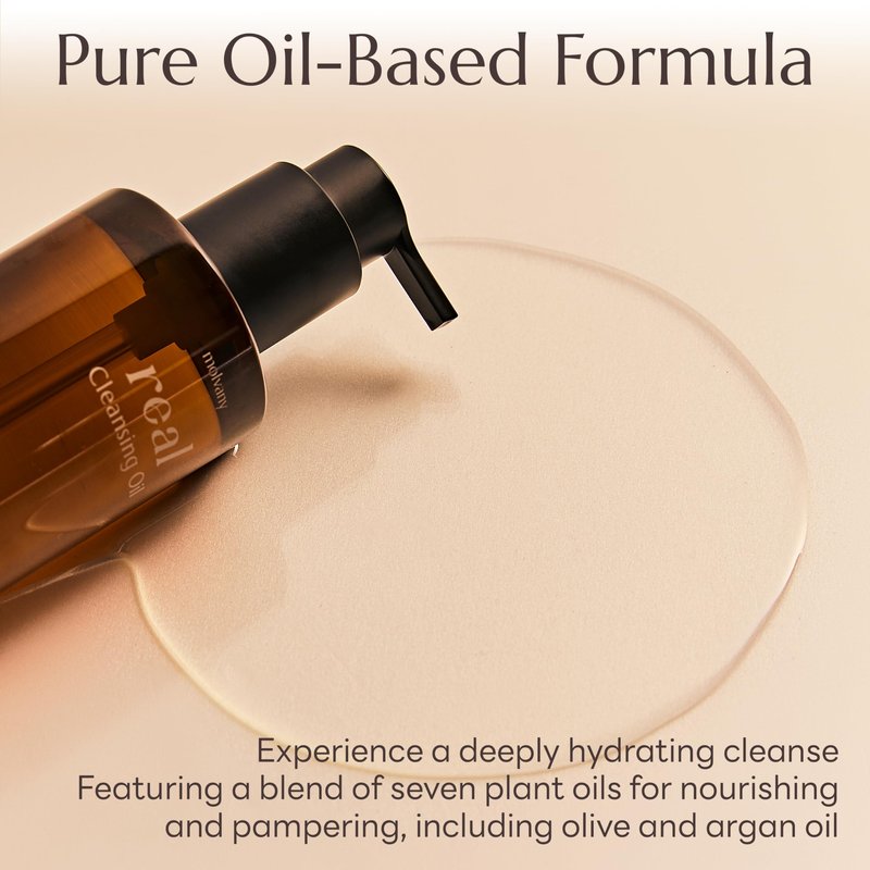 molvany Real Cleansing Oil - Korean Facial Cleanser, Whitehead, Blackhead & Makeup Remover - Complete Plant-Based Oil Cleanser Women Skincare - 6.76 fl. oz