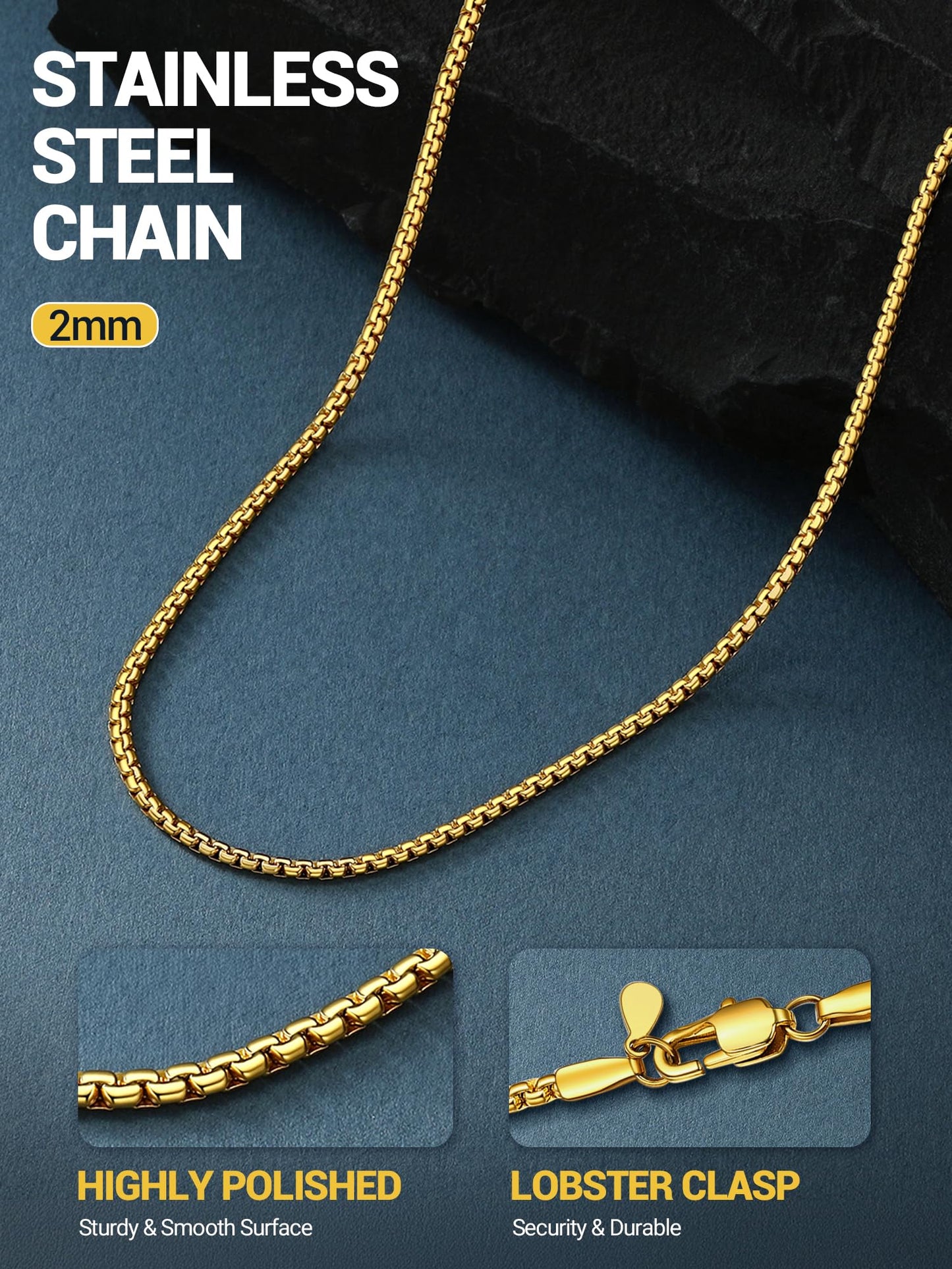 PROSTEEL 2mm Thin Gold Chain Mens Necklace Stainless Steel Male Jewelry Long Chain 26inch