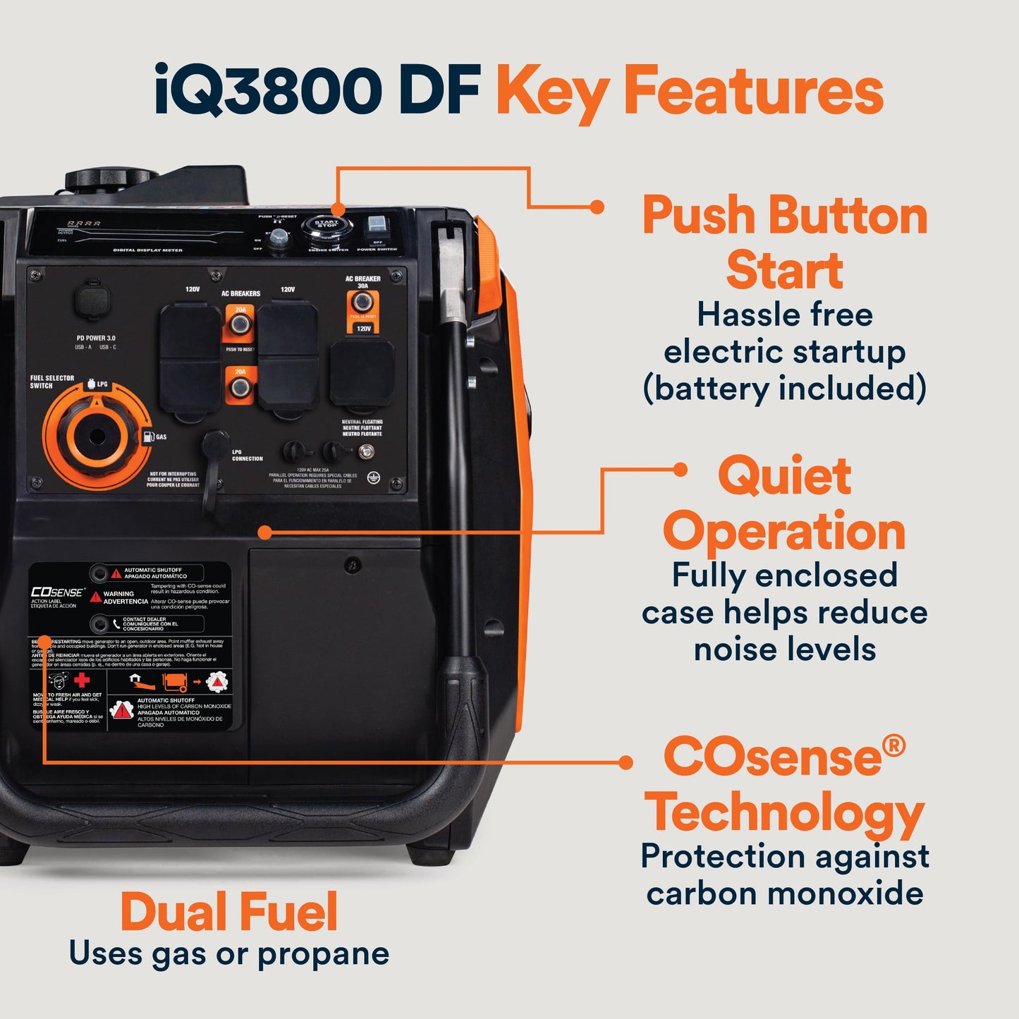 Generac 3,800-Watt Dual-Fuel Portable Inverter Generator - Gas and Propane Compatible - Quiet Operation - Clean, Stable Power - Great for Home Backup, Camping, and RV Use