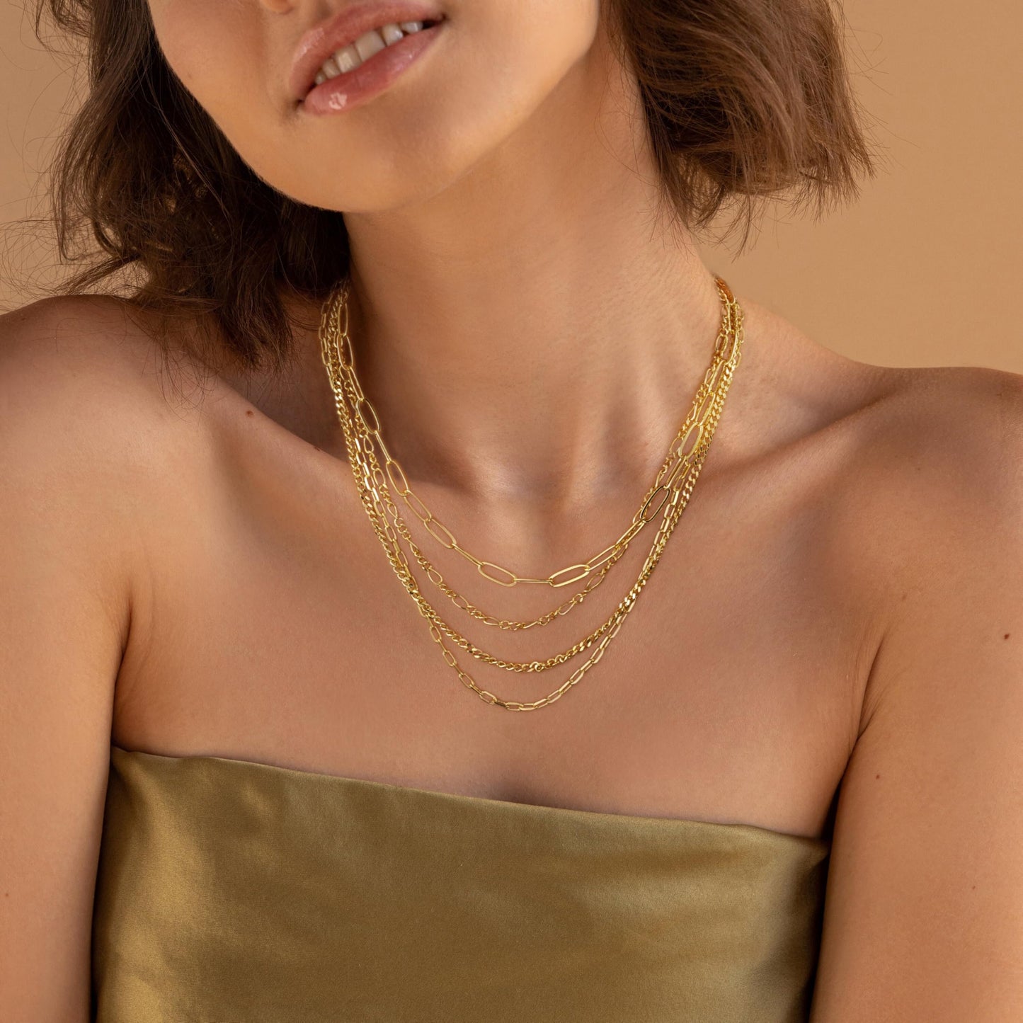MFRYK Gold Necklaces Stack For Women,14K Gold Plated Simple Layered Choker Necklaces,Stackable Multilayer Gold Small Square Pendant Box Paperclip Chain Layered Necklaces Set Jewelry Gift for Women