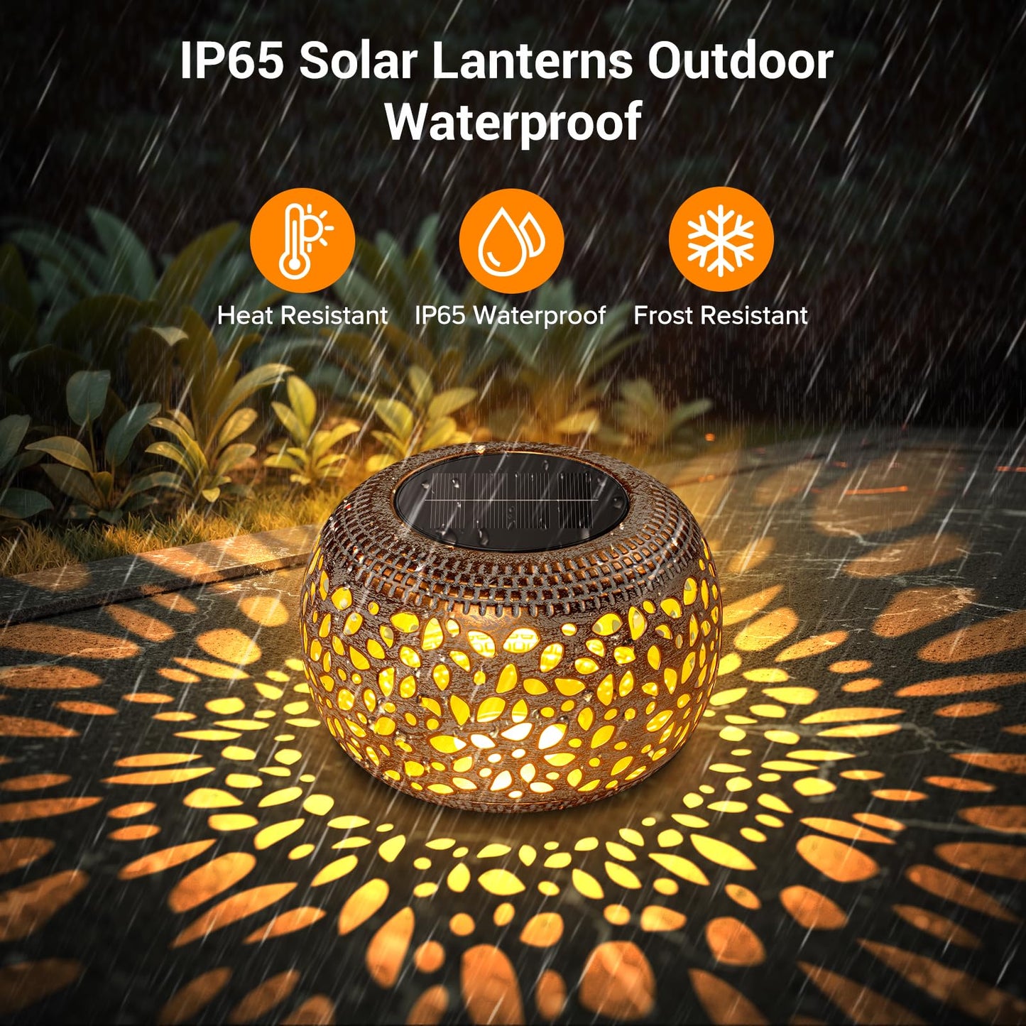 Solar Table Lanterns Outdoor Waterproof: 2 Pack LED Lamps for Patio - White Hollow-Out Metal Retro Solar Light Decor Gift for Women Mom Mothers Day Yard Garden Balcony Indoor Desk Tabletop Decorations