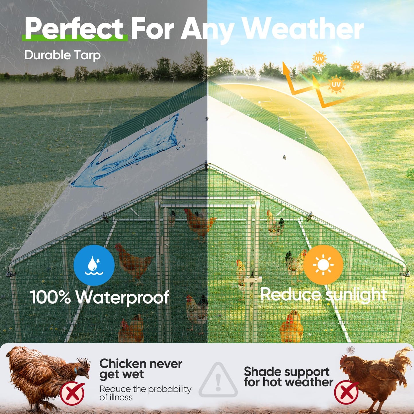 Quictent Large Metal Chicken Coop Run for 30+ Poultry with Metallic Perch, Side Hardware Cloth & Cover, Advanced Series Outdoor Walk-in Cage Hen Duck Rabbit Dog Pen Yard Farm House, 18x9x6.6FT