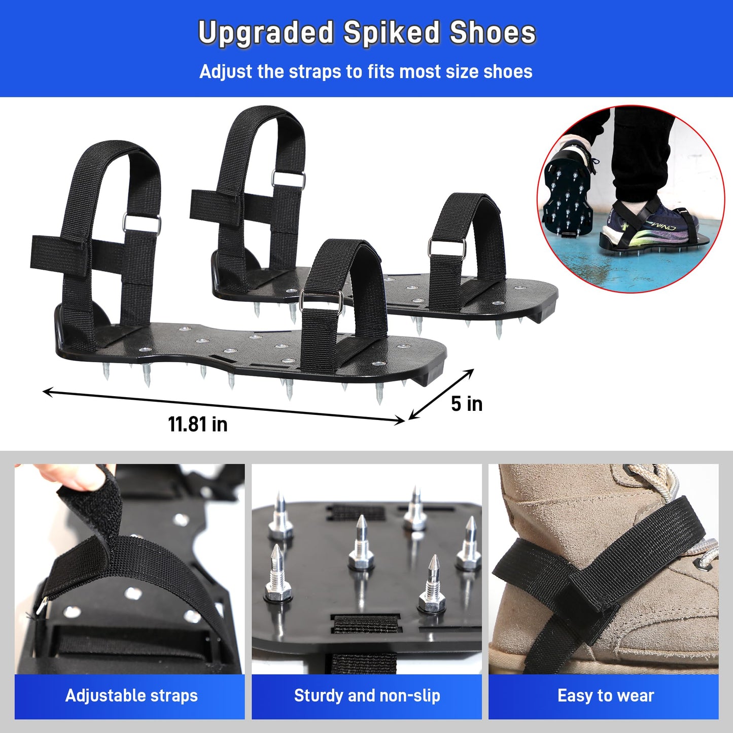 Self Leveling Cement Tool Kit- Epoxy Floor Tool Kit Includes Self-Leveling Rake, 2 Spiked Roller, 2 Flooring Construction Painter Roller, 16“-63” Telescopic Poles, Epoxy Spike Shoes and Gloves