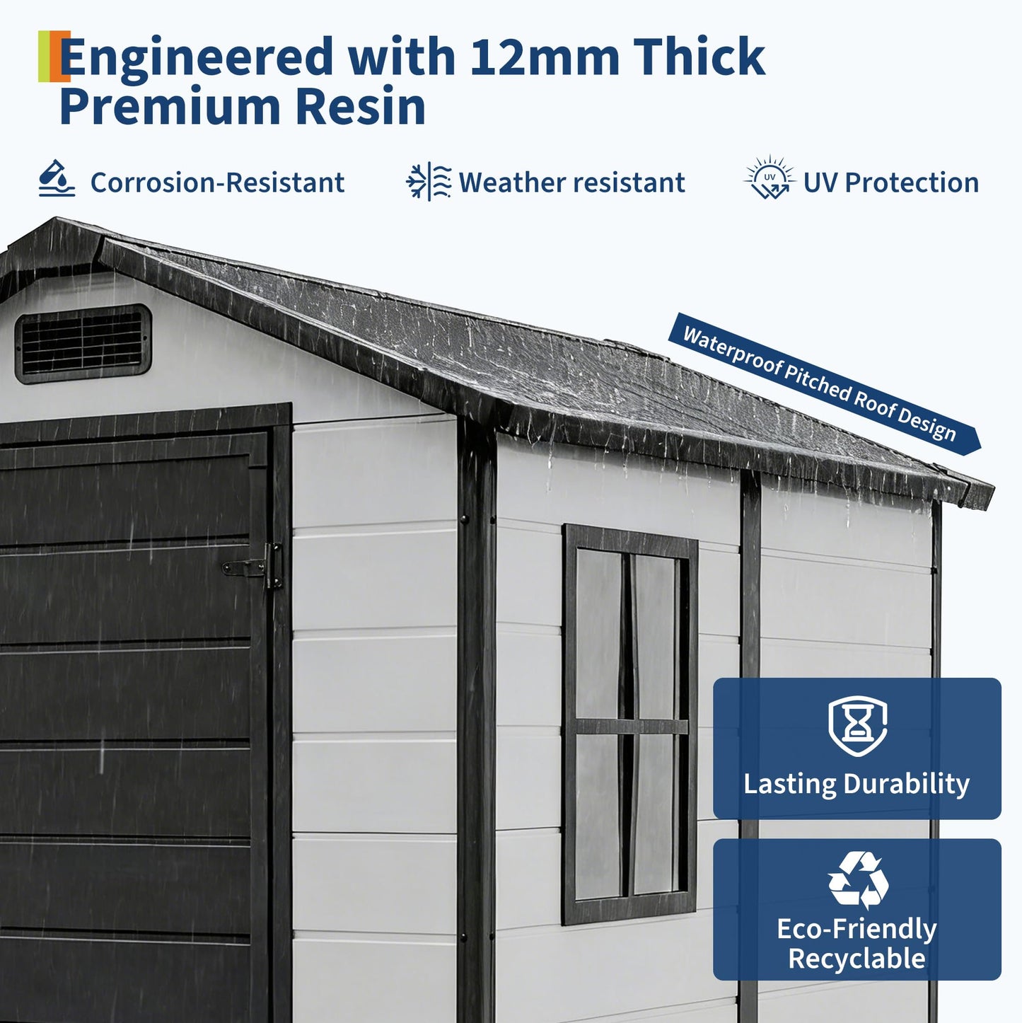 Resin Outdoor Storage Sheds 4x6 ft, Upgraded Double-Wall Outdoor Plastic Shed with Window, Waterproof Lockable Garden Shed for Patio Furniture, Lawn Mower, Bike and Tool Storage