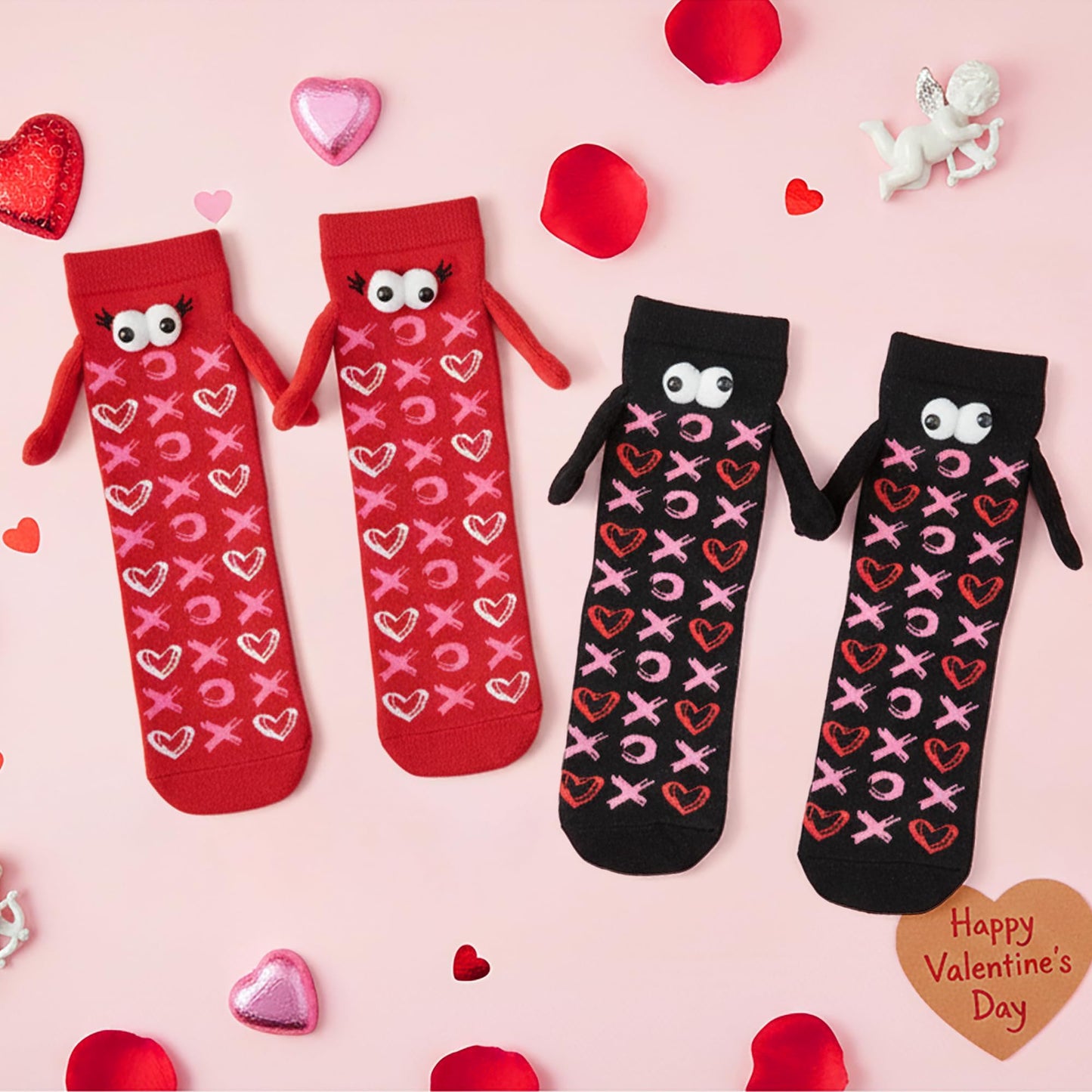 R HORSE Valentine's Day Holding Hands Socks 2 Pairs Funny Magnetic Women Men Couple Socks, Novelty Friendship Couple Gag Valentine Gift for Boyfriend Girlfriend Teens