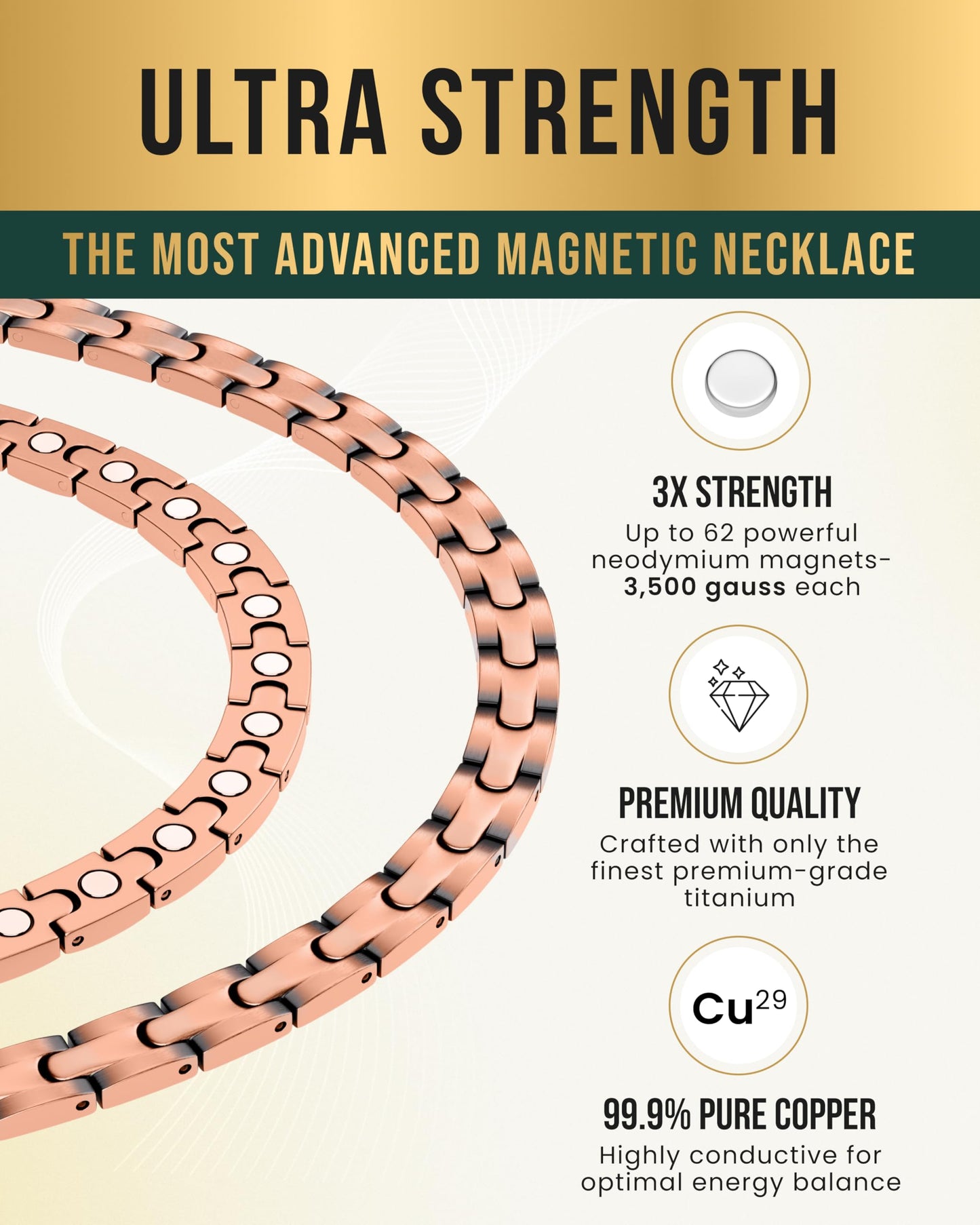 MagnetRX® Copper Magnetic Necklace - Ultra Strength Magnetic Necklace for Men and Women - 99.9% Pure Copper Necklace with 62 Magnets (22 Inches).