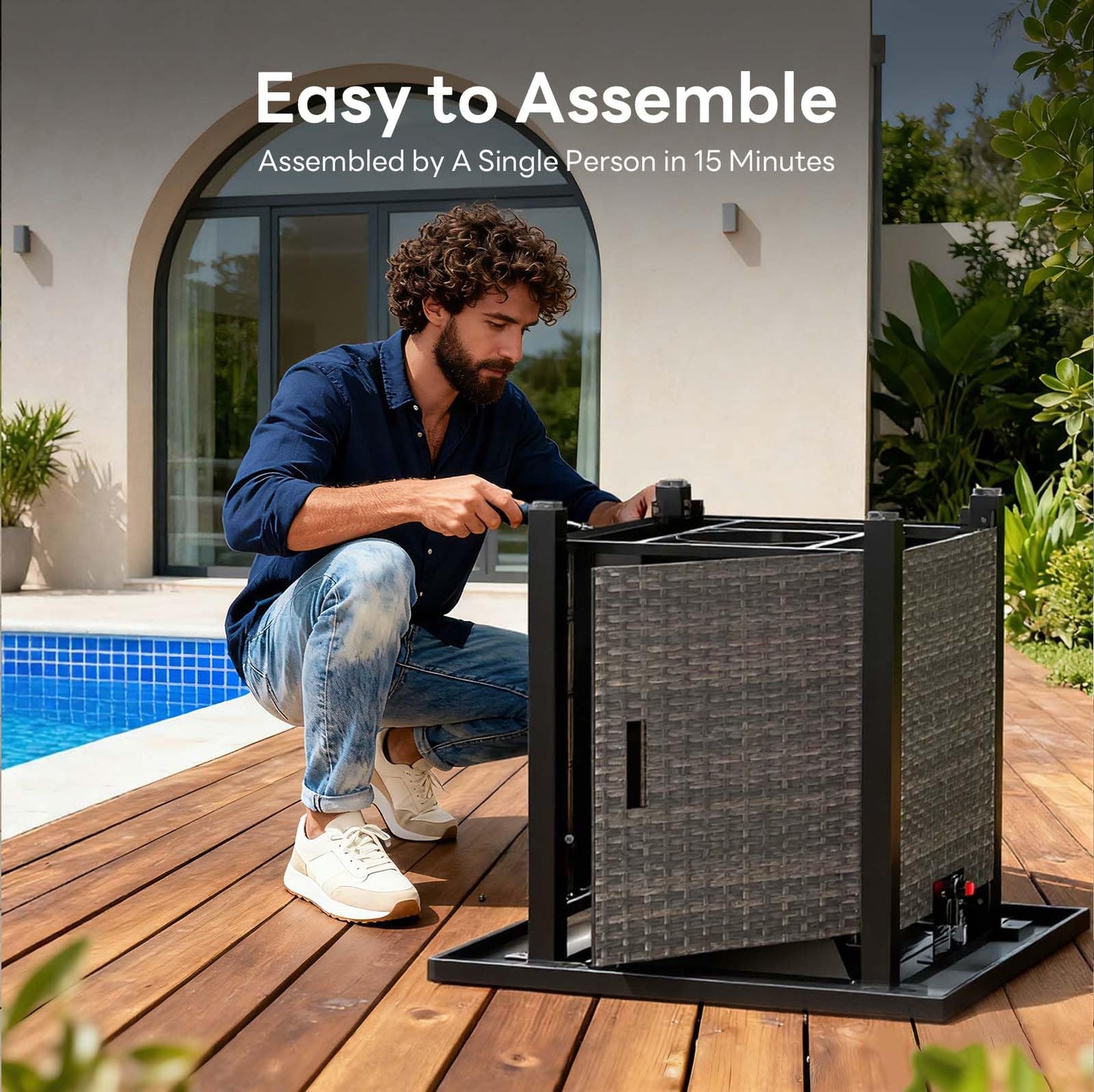 ZAFRO 28” Outdoor Fire Pit Table 50,000 BTU, 2-in-1 Rattan Propane Firepit Table with Glass Stones & Lid, Square Fire Table for Patio, Backyard, Deck, or Garden, Black