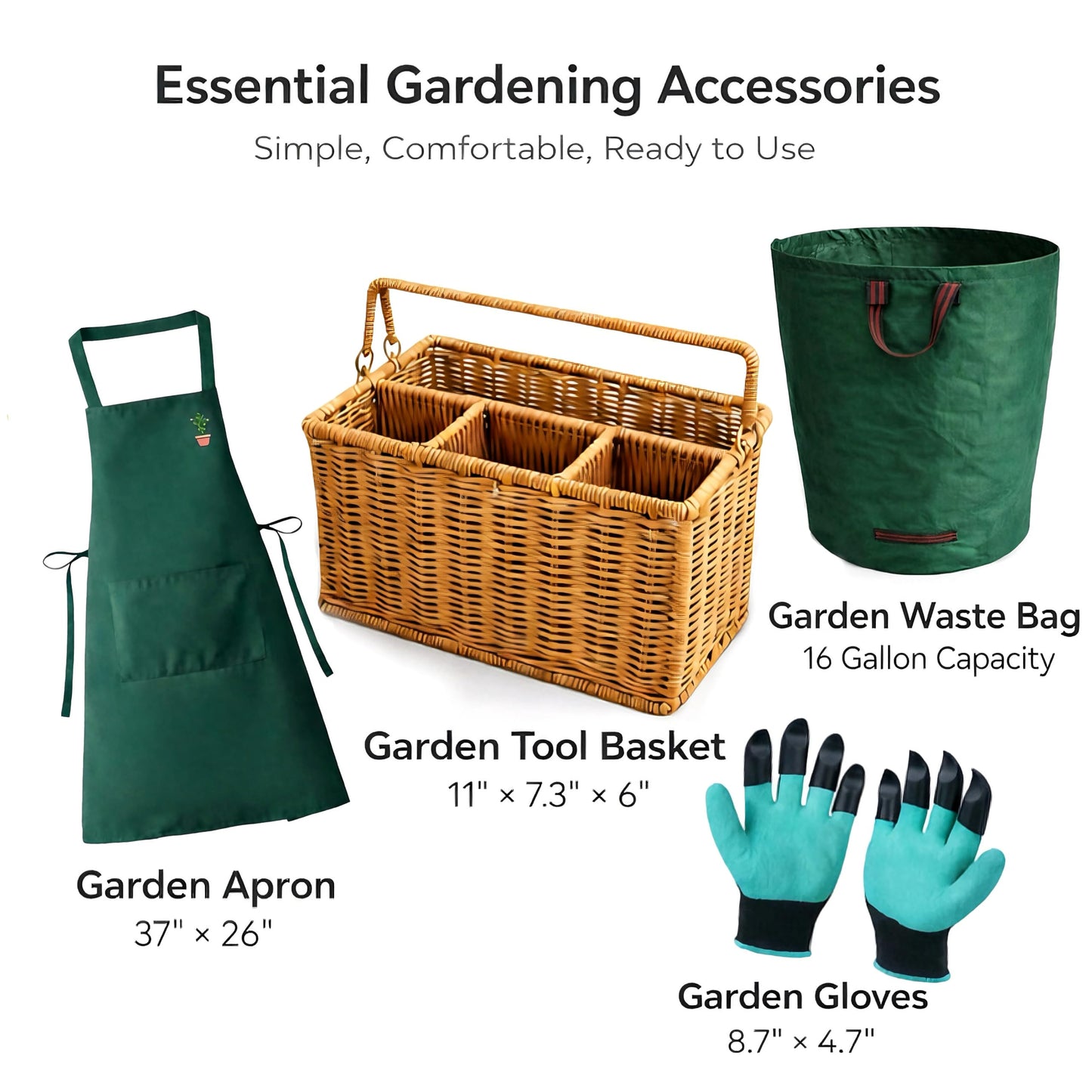 All-in-One Garden Tool Set with Basket, Stainless Steel Garden Tools with Wooden Handles, Garden Apron/Garden Waste Bags/Gardening Gloves Gardening Gift Set