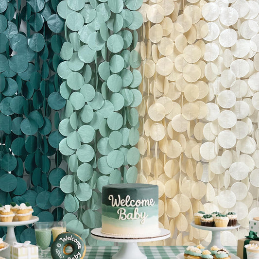 205Ft Sage Green Circle Dot Garland Backdrop Dusty Green Tissue Paper Polka Dots Hanging Streamer for Woodland Jungle Safari Neutral Birthday Baby Shower Wedding Engagement Party Decorations Supplies