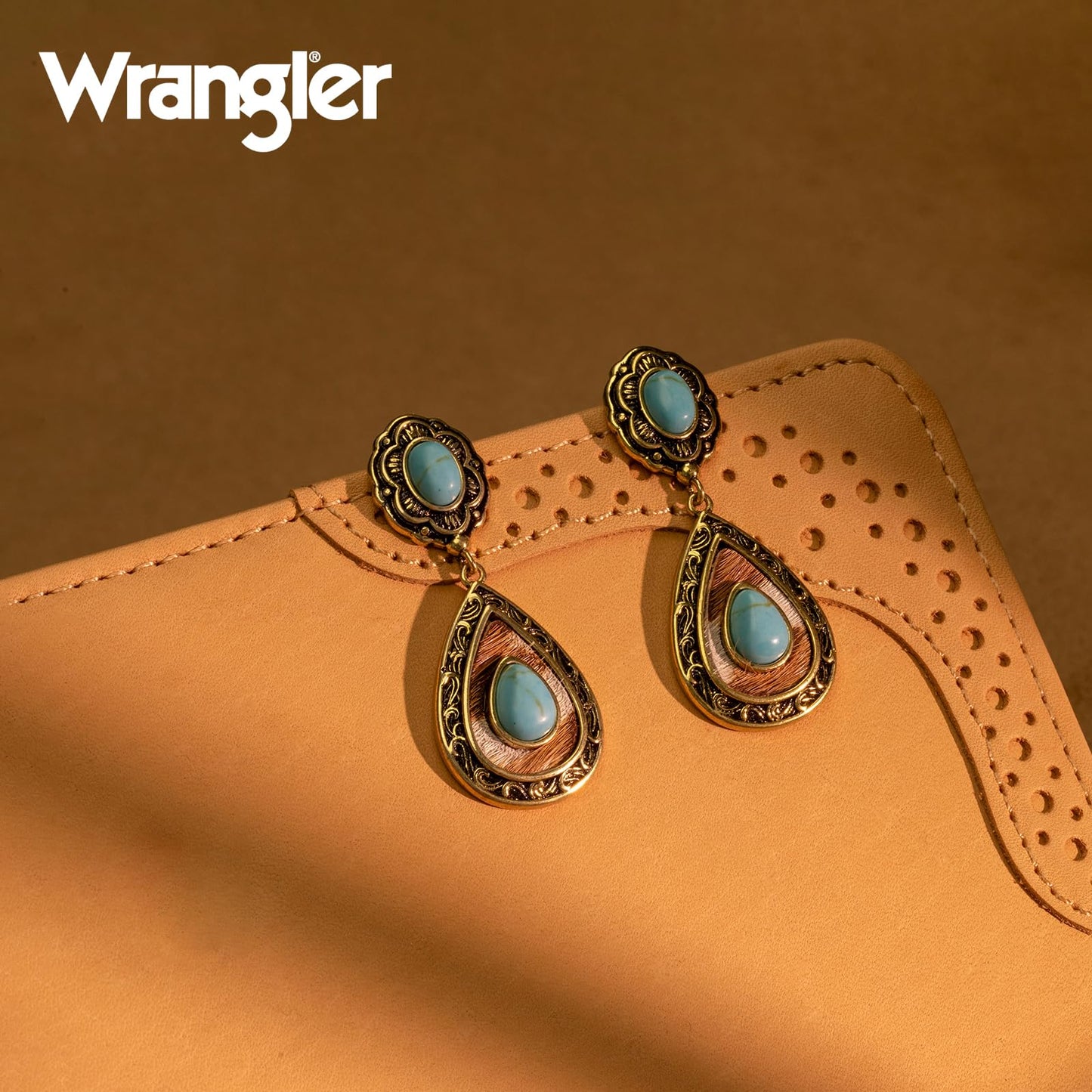 Wrangler Western TearDrop Dangle Earrings for Women Country Statement Genuine Horsehair Turquoise Vintage Cowgirl Cowboy Jewelry (Gold-Turquoise) WGE-2028G-TQ