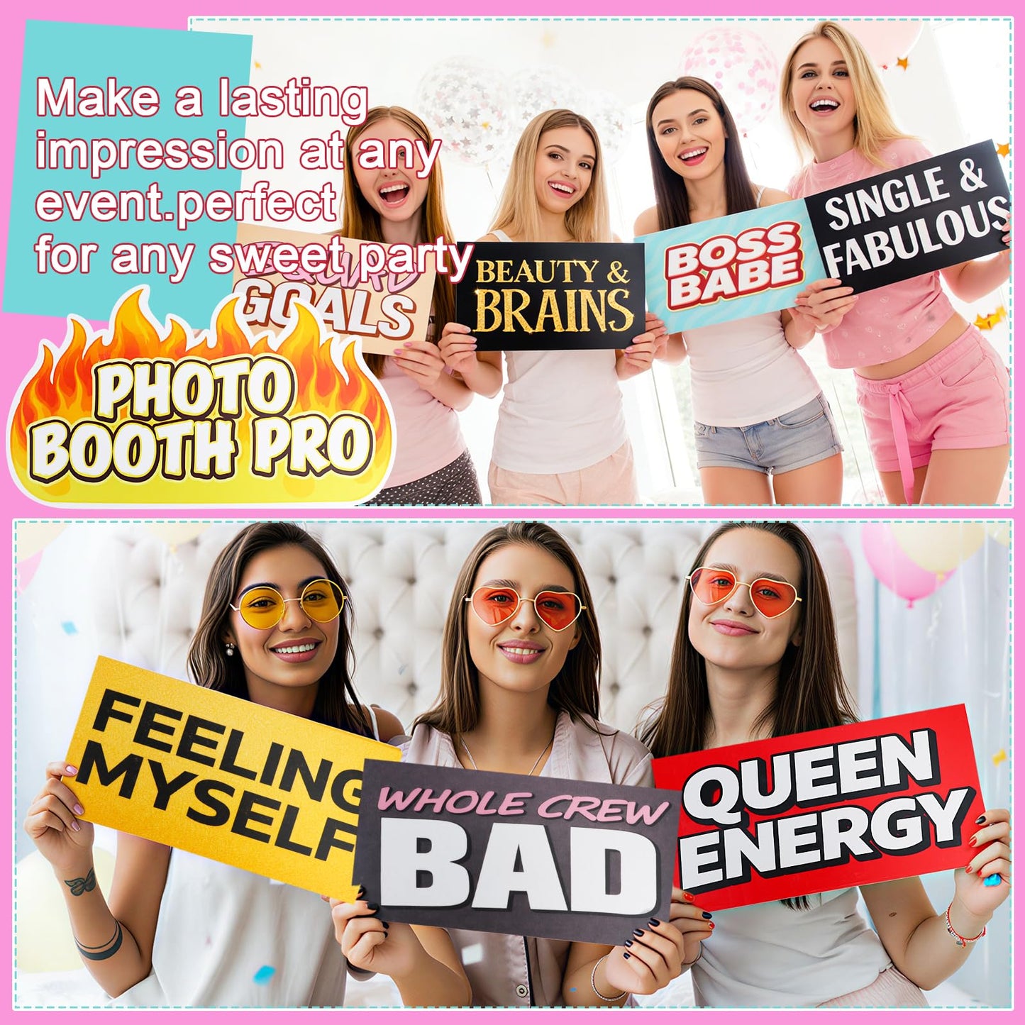 AOGROWTH 16 Designs Fun Photo Booth Props 11x5.5 Inch Selfie Signs Funny Photo Booth Props for Party Supplies Water Proof PVC Signs Party Supplies