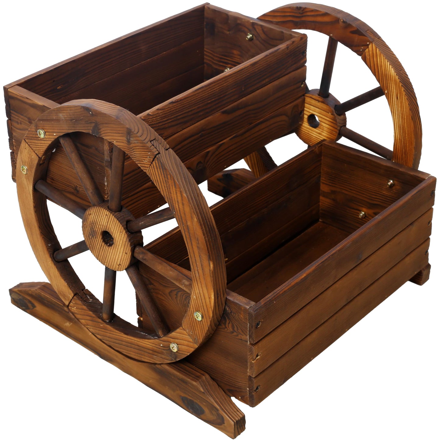 Gecheer Wooden Wagon Planter Box with Wheels – 2-Tier Rolling Garden Planter for Flowers, Herbs & Vegetables, Indoor and Outdoor Use