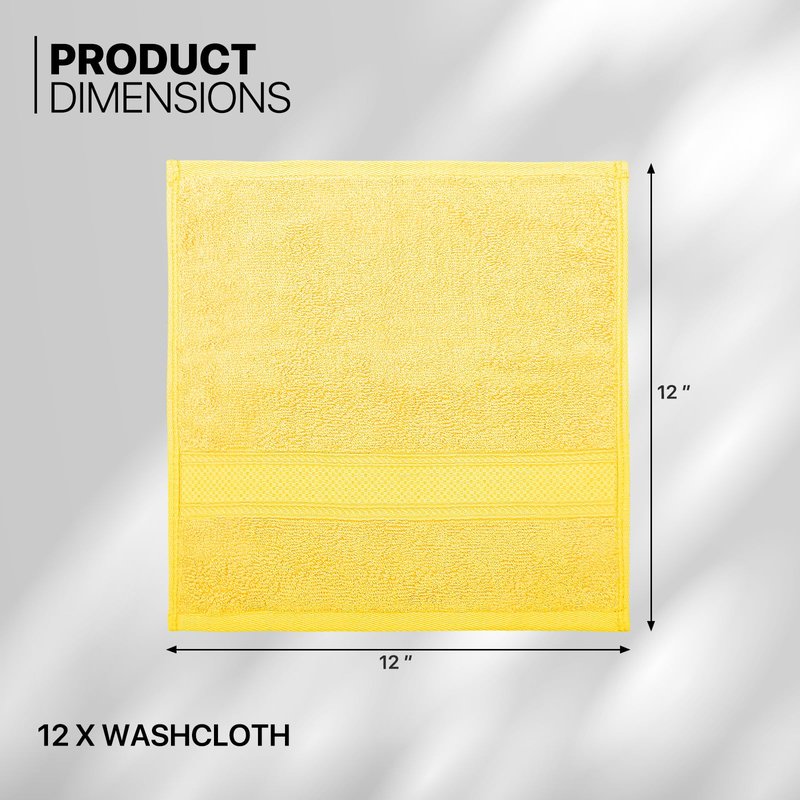 MoNiBloom 12-Piece 100% Cotton Face Wash Cloth Set for Bathroom Home Hotel Spa Gym Yoga Shower Highly Absorbent Ultra Soft Quick-Dry (Lemon Yellow)
