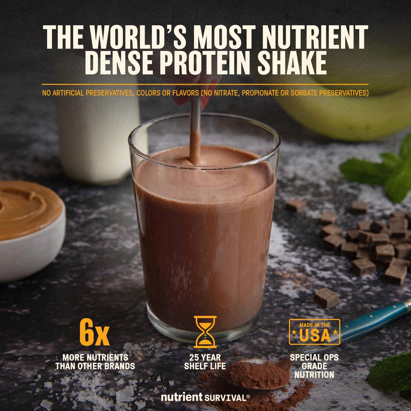Nutrient Survival Whey Protein Powder Shake Chocolate Shake Gluten-Free, High-Protein Breakfast or Meal Replacement Shake, Perfect Dark Chocolate Smoothie Beverage (15 Servings)