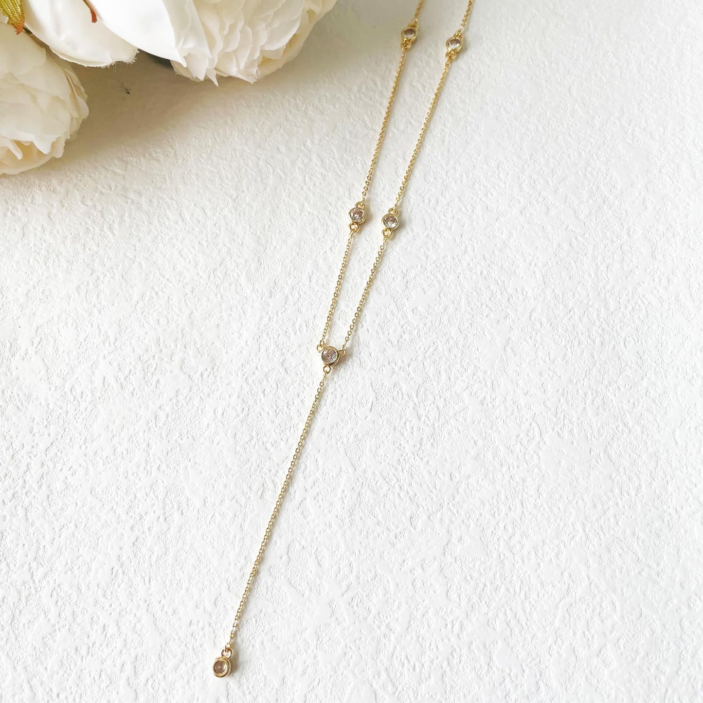 HERIER Gold Necklace for Women Dainty Lariat Y Necklace 14k Gold Plated Long Cubic Zirconia Drop Choker Necklaces Gold Jewelry for Women