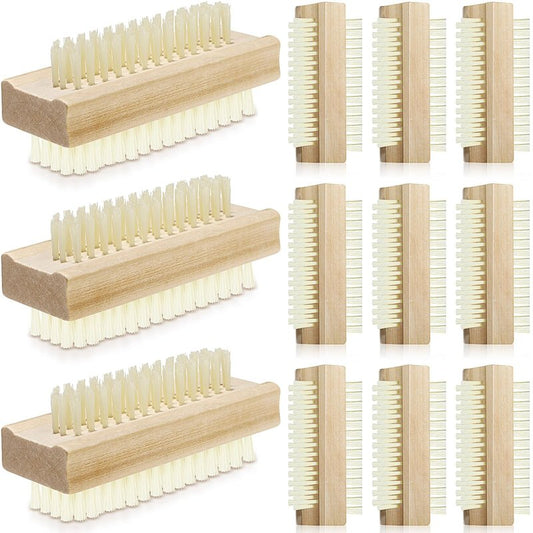 Patelai 12 Pack Wooden Nail Brush Bulk Two-sided Hand Fingernail Brush Non-slip Wood Heavy Duty Stiff Nail Scrubber for Nails and Toes Cleaning, Hand Scrub Brushes for Travel