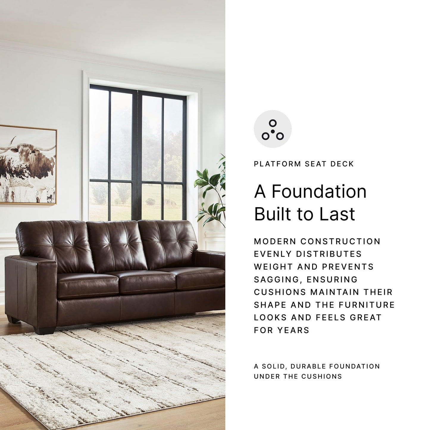 Signature Design by Ashley Santorine Transitional Tufted Leather Match Sofa, Dark Brown