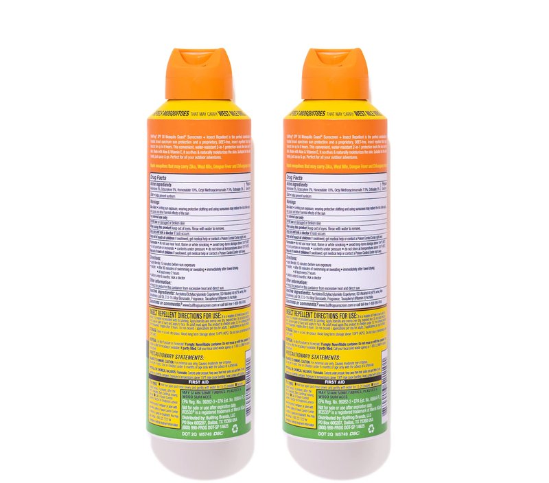 Bullfrog Mosquito Coast Sunscreen SPF50 + Insect Repellant 5.5oz Continuous Spray, 2pk