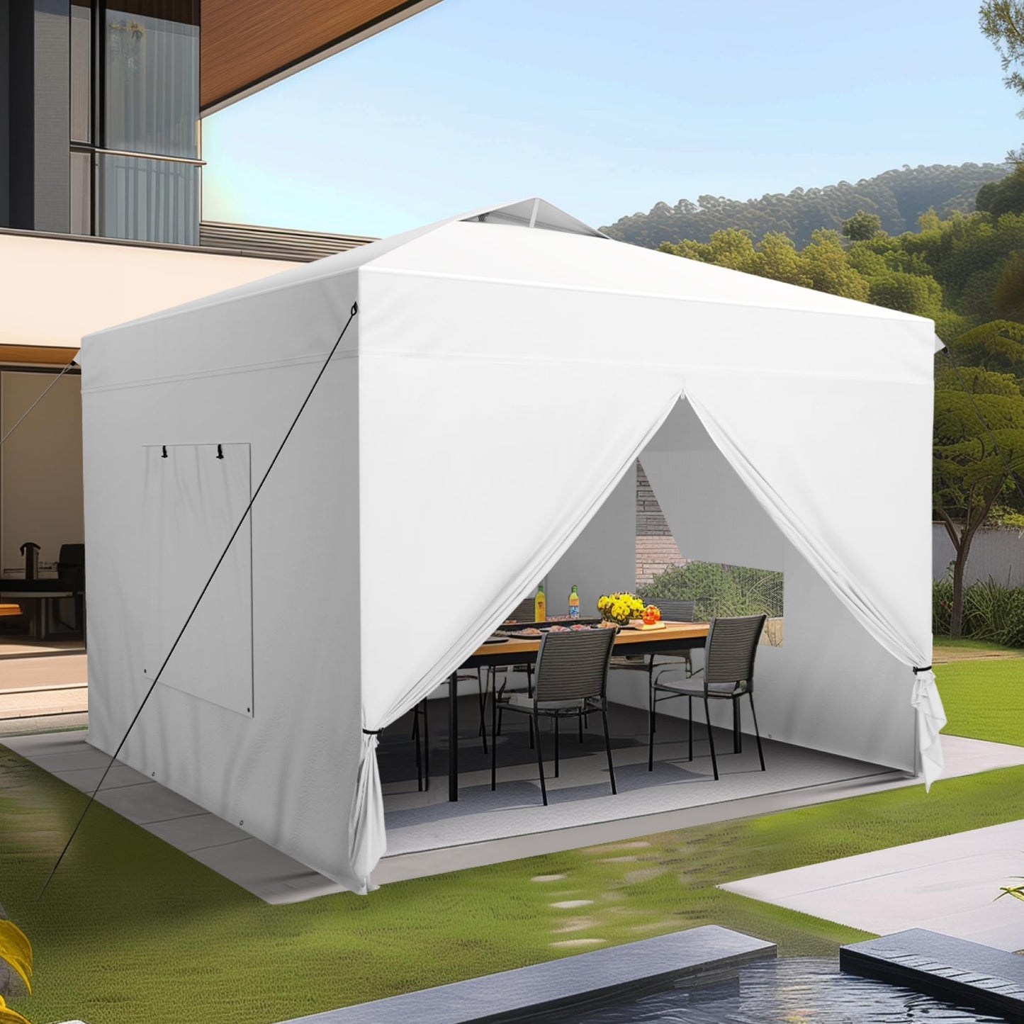 Sophia & William Canopy Tent Pop Up 10x10 ft One Person Push Set Up Canopies with 4 Sidewalls, Outdoor Shelter Heavy Duty Straight Legs with 4 Sandbags & 1 Roller Bag, 8 Stakes & 4 Guy Ropes, UPF50+
