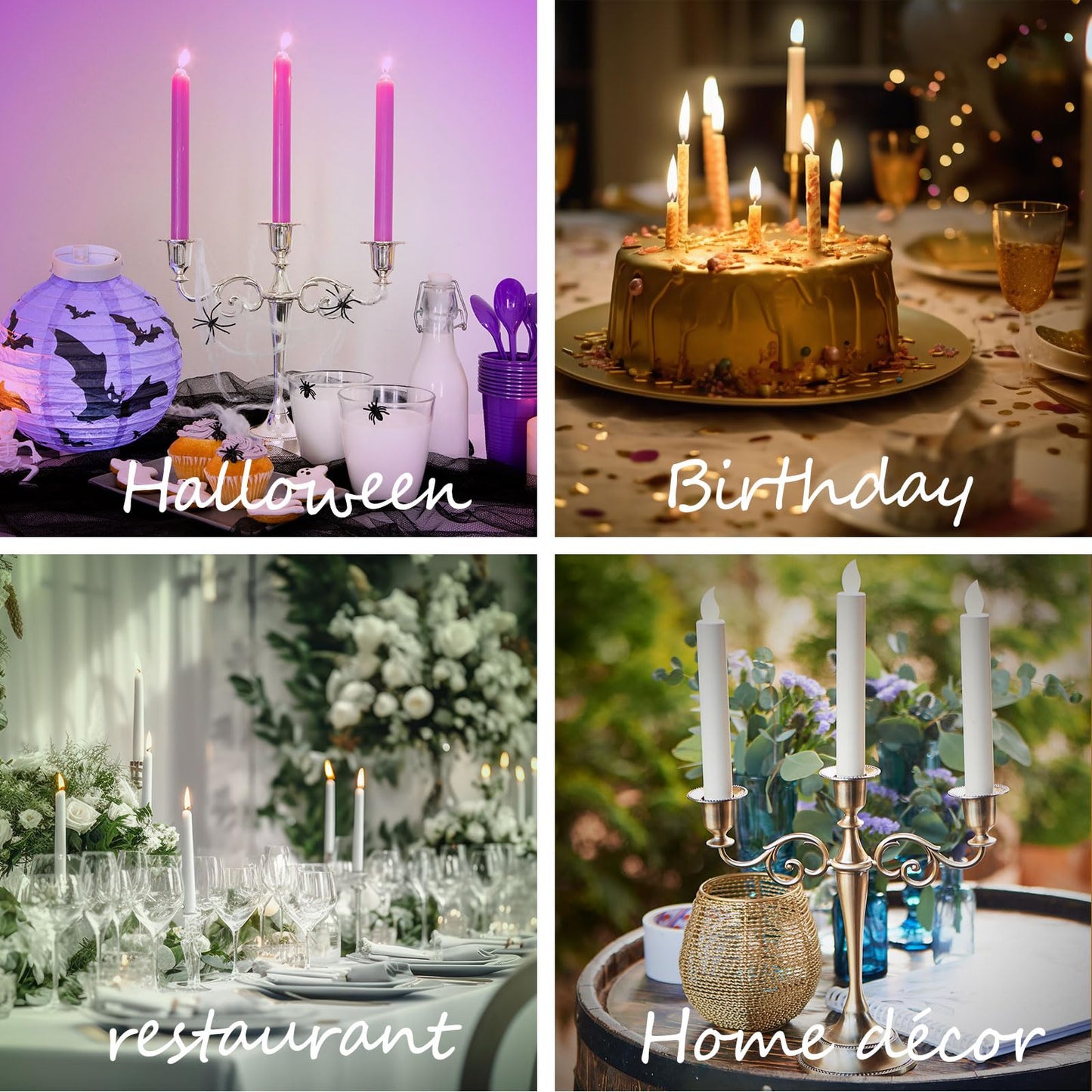 Viscacha 3 Metal Candelabra – Candlesticks Holder for Formal Events, Wedding, Church, Holiday Décor, Halloween – Taper Candle Holder Stand Centerpiece Elegant Decoration Piece for Table,Pure Black