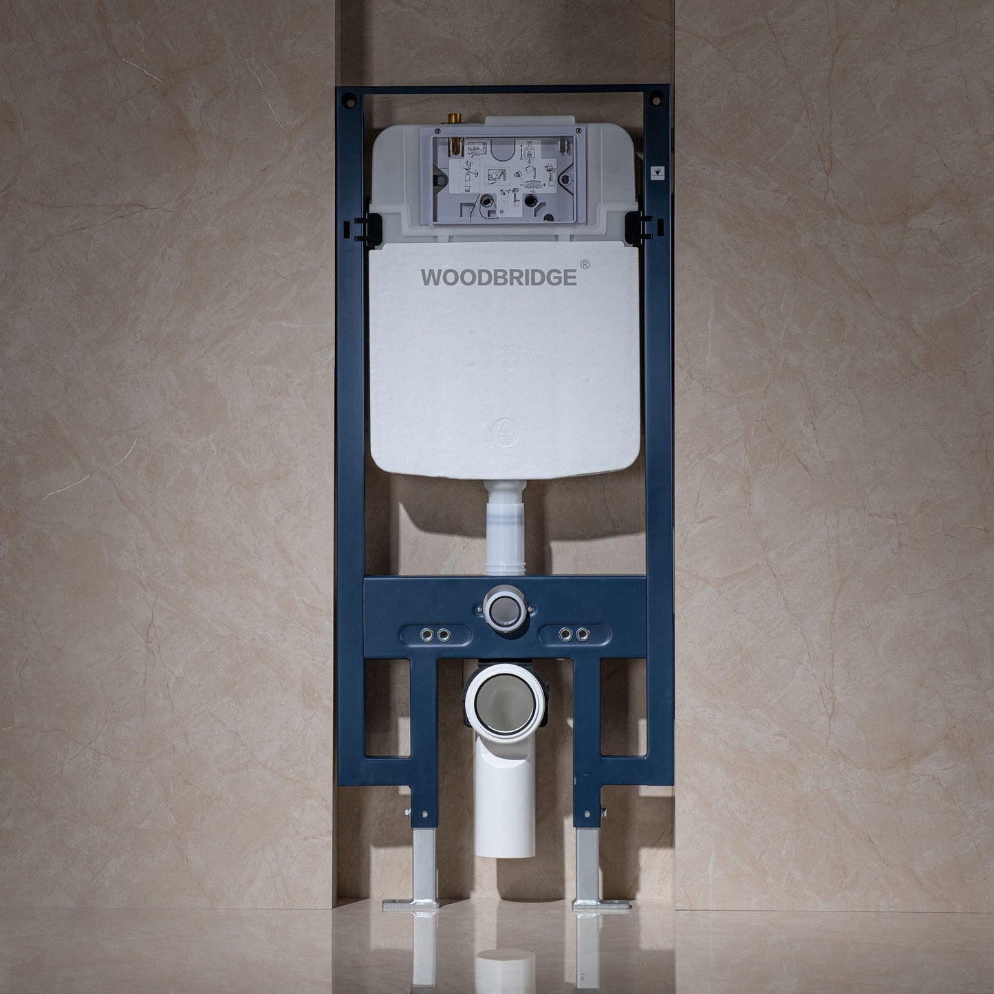 WOODBRIDGE In-Wall Toilet Tank with Polished Chrome Actuator Plate, 0.8 GPF/1.60 GPF Dual Flush,Carrier System for 2 x 4 stud installation, WHTA001