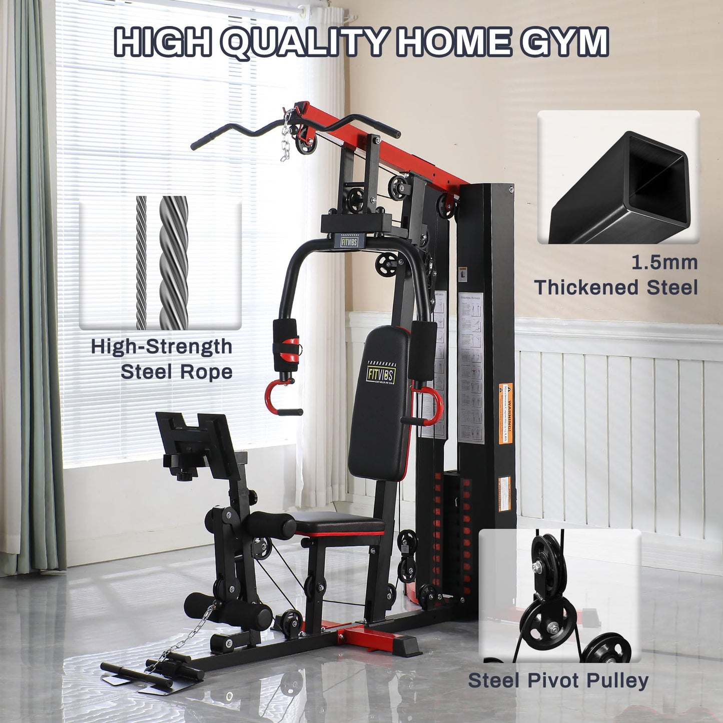 Fitvids Multifunctional Home Gym Equipment with 160 lbs Weight Stack, Full Body Workout Weight Machine, Strength Training Exercise Equipment with Pulley System & Leg Press, All-in-One Workout Station