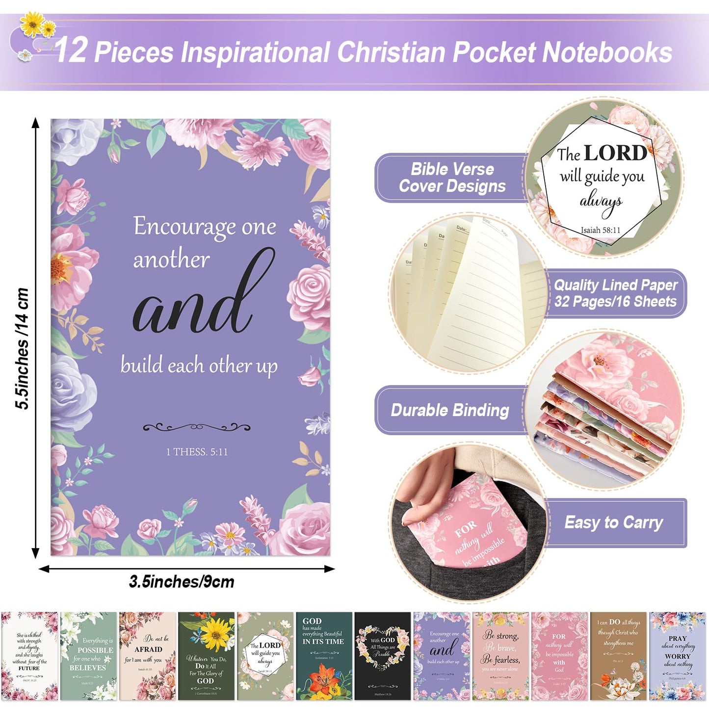 48 Pcs Christian Bulk Gifts for Women Include Bible Verse Notebook Scripture Pen Magnetic Cross Bookmark Organza Bag Inspirational Religious Journal for Church Sunday School Easter Mothers Day Prizes